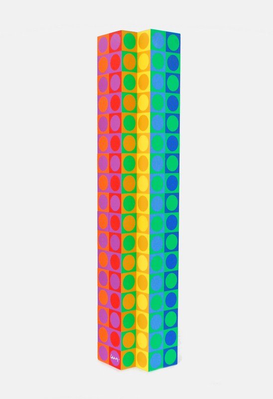 Victor Vasarely Op Art Sculpture: Designer & Manufacturer: Victor Vasarely Markings: marked; e. 18/50 Country of Origin & Materials: Hungarian; plastic, wood Additional Information & Circa: Op Art sculpture "MC 124" by Victor Vasarely