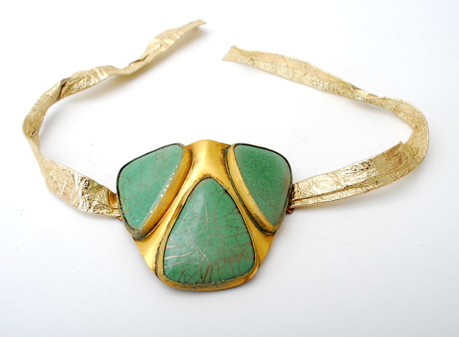 Vintage Pendant/Bracelet/Choker by Mary McFadden: Designer & Manufacturer: Mary McFadden Markings: marked Country of Origin & Materials: USA; metal, stone Additional Information & Circa: Vintage handcrafted pendant/choker/bracelet/belt by fashion des