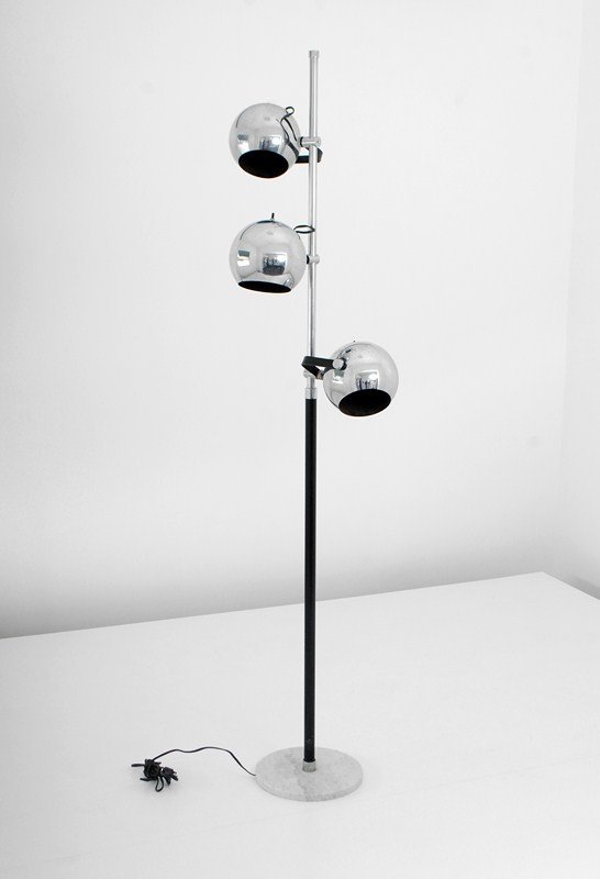 Arredoluce Floor Lamp, Att.: Designer & Manufacturer: Arredoluce, Att. Markings: marked Country of Origin & Materials: Italy; marble, chrome Additional Information & Circa: Italian floor lamp with 3 adjustable heads attributed to