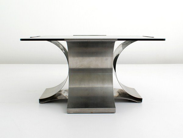 Occasional Table by Francois Monnet: Designer & Manufacturer: Francois Monnet; Kappa Markings: none Country of Origin & Materials: France; stainless steel, glass Additional Information & Circa: Occasional or small coffee table by Francoi