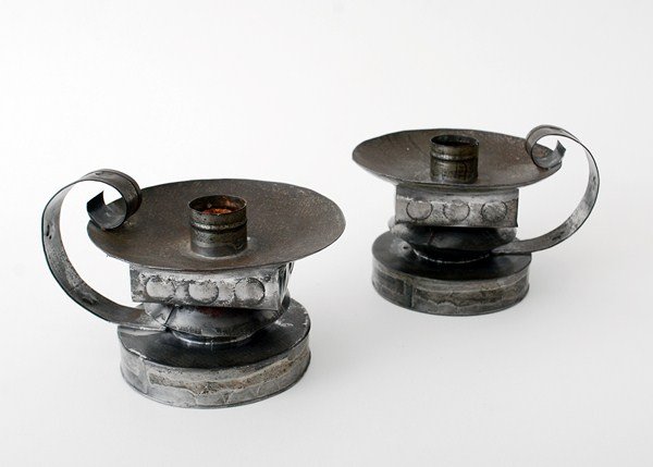 William Spratling Tin Candlesticks: Designer & Manufacturer: William Spratling Markings: marked Country of Origin & Materials: Mexico; tin Additional Information & Circa: Pair of candlesticks by William Spratling; c. 1940 (Key Word Sear