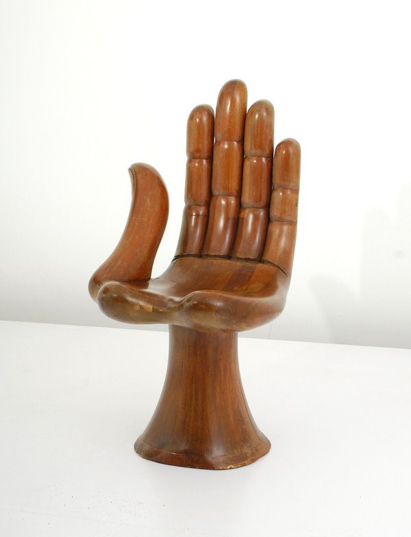 Pedro Friedeberg Hand Chair: Designer & Manufacturer: Pedro Friedeberg Markings: signed Country of Origin & Materials: Mexican; wood Additional Information & Circa: Fine hand chair by Pedro Friedeberg (b. 1937); c. 1965 (Key Word