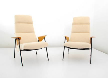 Rare Pair of Arno Votteler "350" Chairs: Designer & Manufacturer: Arno Votteler; Walter Knoll Country of Origin & Materials: Germany; upholstery, metal, wood Additional Information & Circa: Fine and rare pair of "350" chairs with bent ply ar