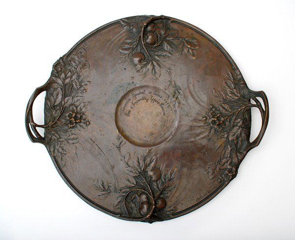 Bronze Platter by Albert Cheuret: Designer & Manufacturer: Albert Cheuret Markings: marked Country of Origin & Materials: France; bronze Additional Information & Circa: Detailed platter/charger by Albert Cheuret; 1912 (Key Word Search
