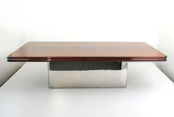 Large Conference/Dining Table by Brueton: Designer & Manufacturer: Brueton Markings: none Country of Origin & Materials: USA; mahogany, chrome Additional Information & Circa: Large conference/dining table by Brueton; c. 1970 (Key Word Search: