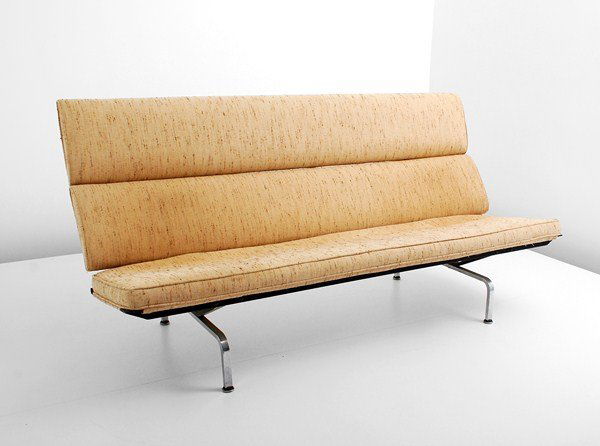 Charles & Ray Eames "Compact" Sofa: Designer & Manufacturer: Charles & Ray Eames; Herman Miller Markings: none Country of Origin & Materials: USA; upholstery, chrome plated steel Additional Information & Circa: "Compact" sofa by Charles