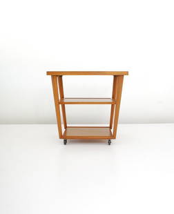 William Pahlmann Tea Cart: Designer & Manufacturer: William Pahlmann; Imperial Furniture Co. Markings: none Country of Origin & Materials: USA; wood, glass Additional Information & Circa: Multi-tiered tea cart on wheels by Will
