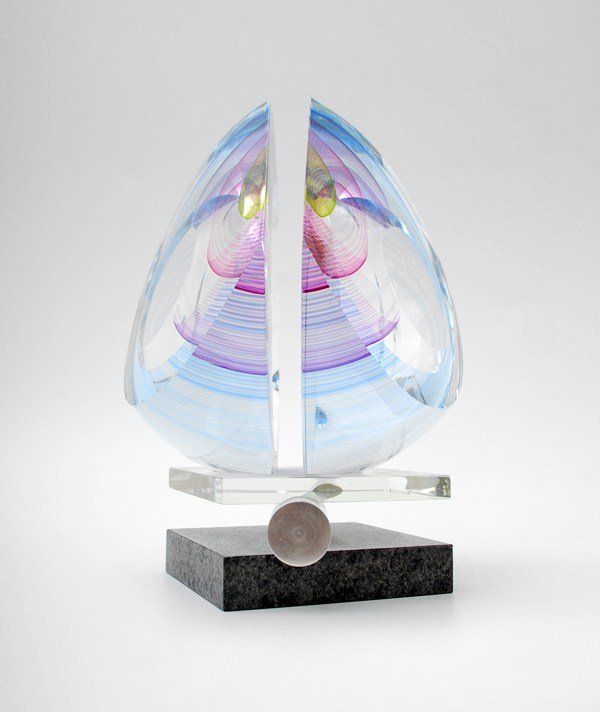 Large Glass Sculpture by David & Karbler: Designer & Manufacturer: Michael David & Kit Karbler Markings: marked Country of Origin & Materials: USA; glass, marble, metal Additional Information & Circa: Fine sculpture by Michael David & Kit Kar