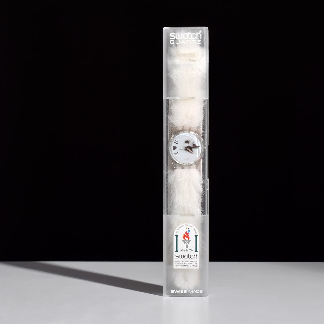 Vintage FROZEN TEARS Swatch Watch: Artist/Designer; Manufacturer: Swatch (Switzerland) Marking(s); notes: Swatch imprints, marking(s) Materials: leather, plastic, faux fur, other Dimensions (H, W, D): band: 9"l; face: 1.25"w Additional