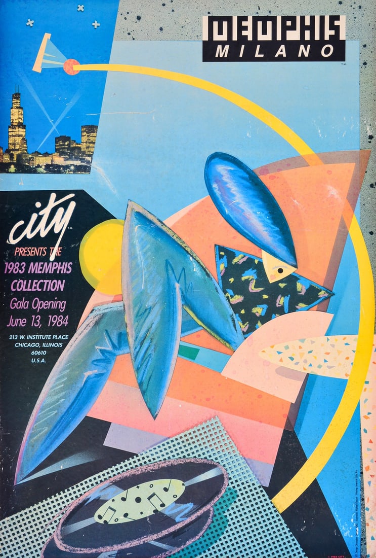 Memphis Milano Poster: Artist/Designer; Manufacturer: Michael Glascott (American, 20th Century), Christopher Garland (American, 20th Century); City (USA), American Litho Arts (USA) Marking(s); notes: marking(s) Materials: p