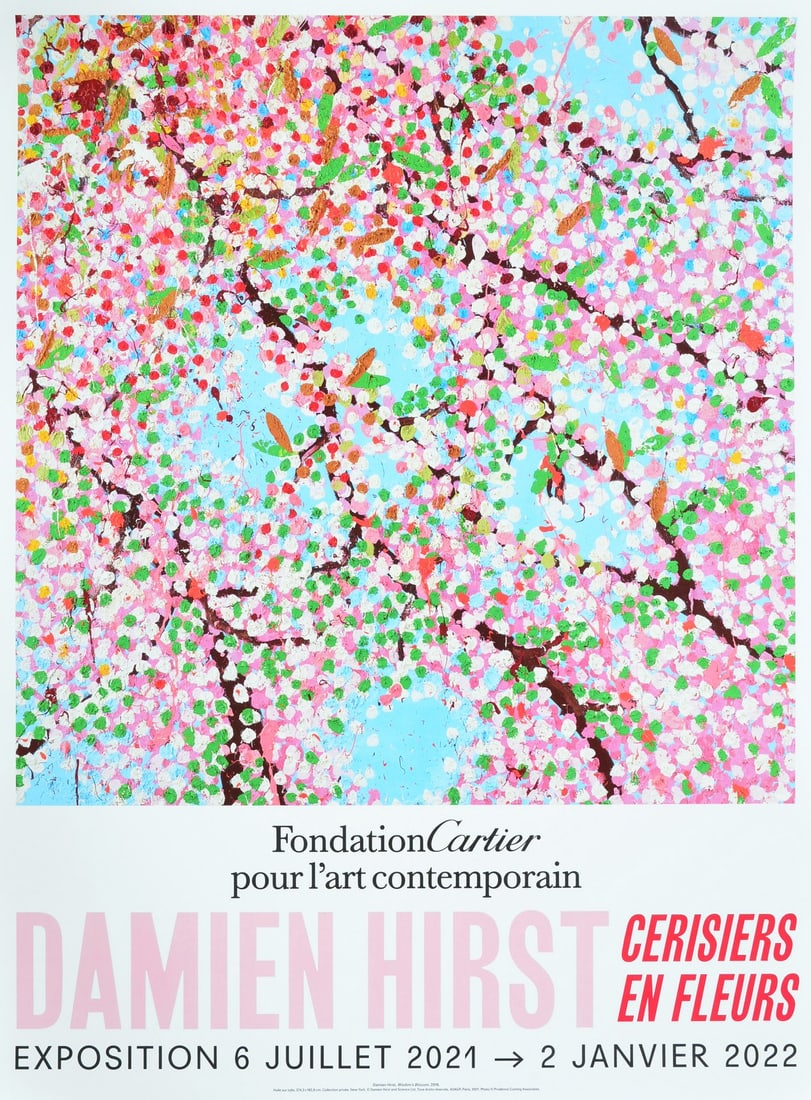 Damien Hirst CERISIERS EN FLEURS Exhibition Poster: Artist/Designer; Manufacturer: Damien Hirst (British, b. 1965) Marking(s); notes: no marking(s) apparent Materials: offset poster Dimensions (H, W, D): 31.5"h, 23.75"w (work is not framed) Additional 