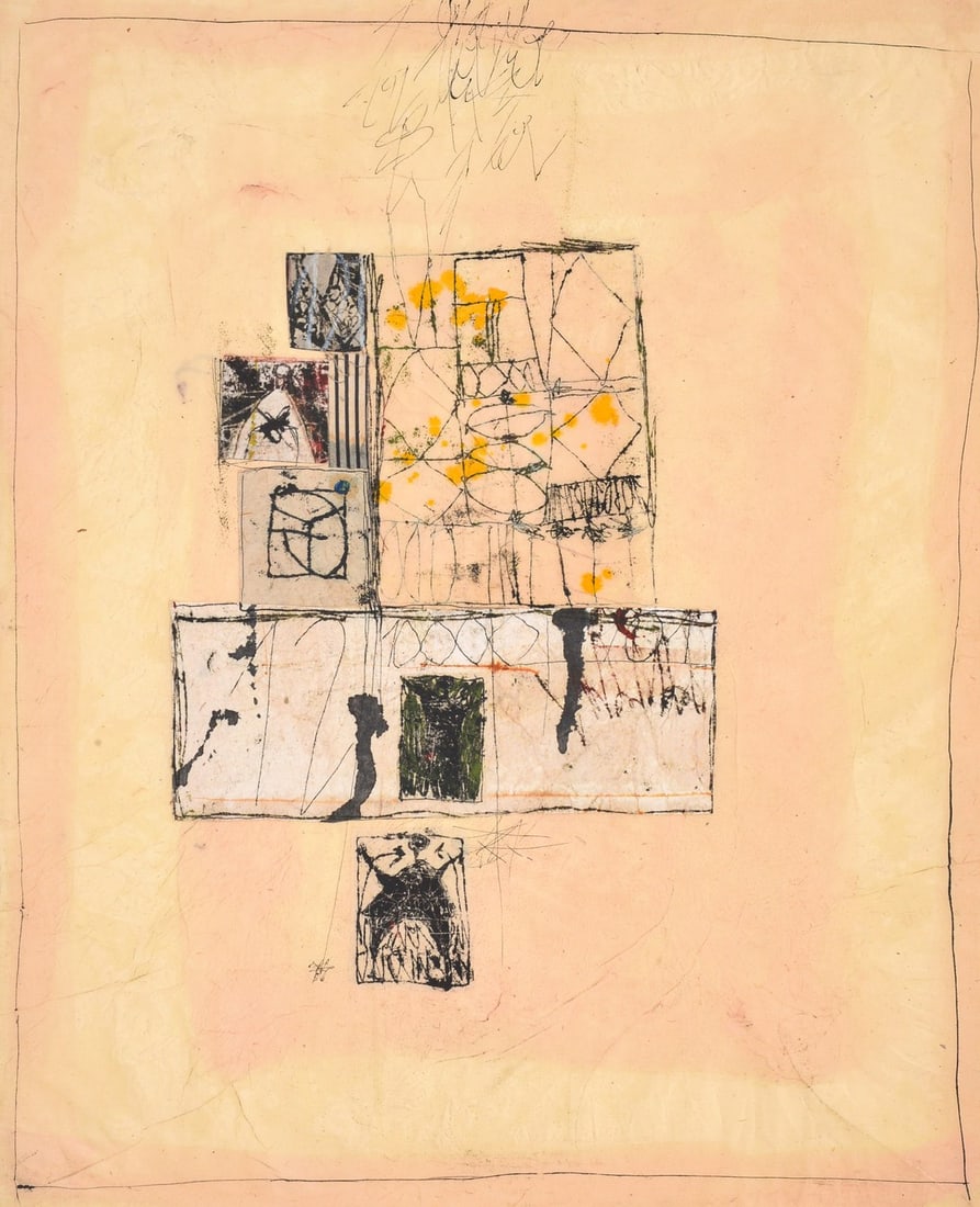 Hannelore Baron Mixed Media Collage: Artist/Designer; Manufacturer: Hannelore Baron (German/American, 1926-1987) Marking(s); notes: signed, C82389; 1982 Materials: ink and paint on paper collage Dimensions (H, W, D): 21"h, 17"w; 29.5"h,