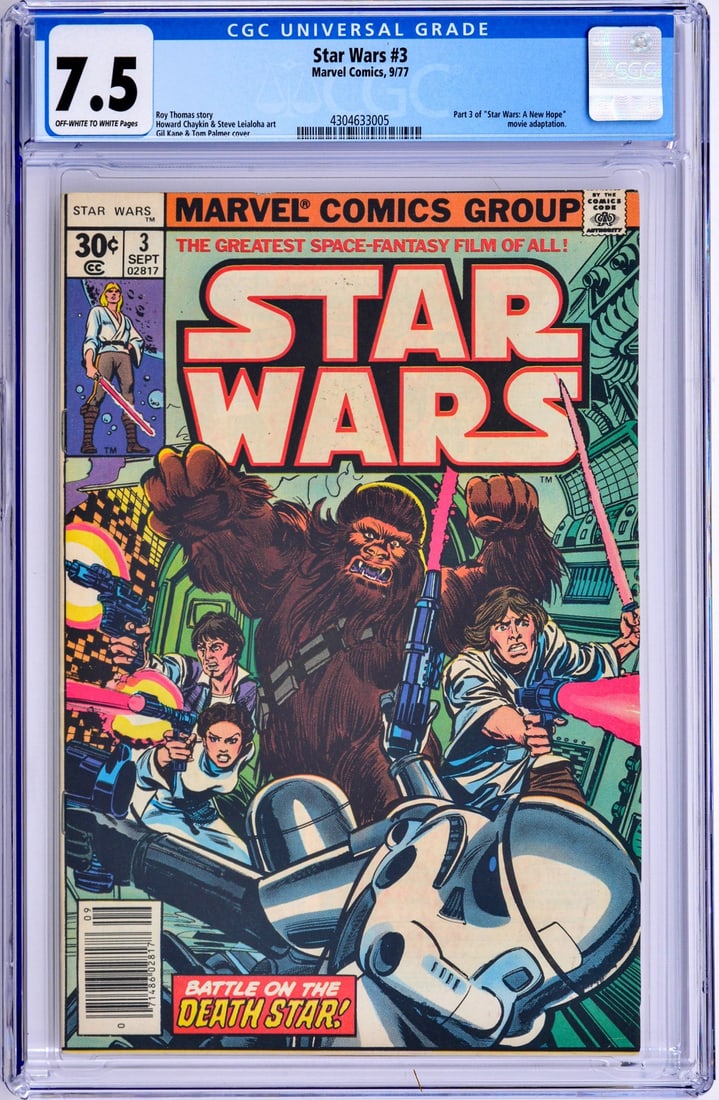 STAR WARS #3, CGC 7.5: Artist/Designer; Manufacturer: Howard Chaykin, Dave Cockrum, Carl Gafford, Tom Orzechowski, Roy Thomas; Marvel Comics (USA) Marking(s); notes: no signatures/marking(s); Sep. 10, 1977 Materials: paper 