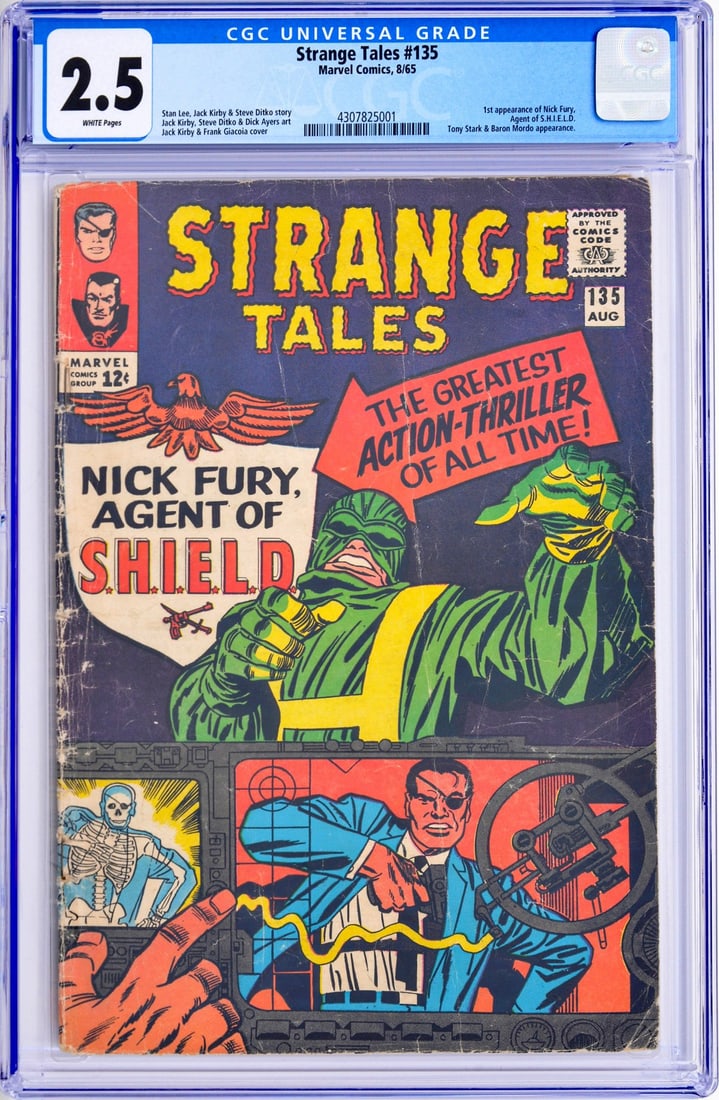 STRANGE TALES #135, CGC 2.5: Artist/Designer; Manufacturer: Steve Ditko, Stan Goldberg, Jack Kirby, Stan Lee, Sam Rosen, Artie Simek; Atlas, Marvel Comics (USA) Marking(s); notes: no signatures/marking(s); Aug. 10, 1965 Materials
