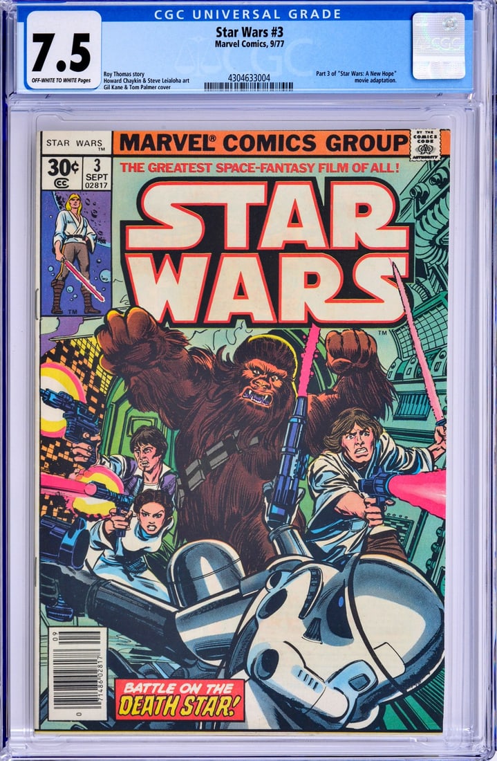 STAR WARS #3, CGC 7.5: Artist/Designer; Manufacturer: Howard Chaykin, Dave Cockrum, Carl Gafford, Tom Orzechowski, Roy Thomas; Marvel Comics (USA) Marking(s); notes: no signatures/marking(s); Sep. 10, 1977 Materials: paper 
