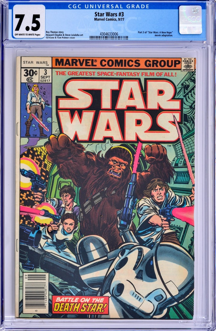 STAR WARS #3, CGC 7.5: Artist/Designer; Manufacturer: Howard Chaykin, Dave Cockrum, Carl Gafford, Tom Orzechowski, Roy Thomas; Marvel Comics (USA) Marking(s); notes: no signatures/marking(s); Sep. 10, 1977 Materials: paper 