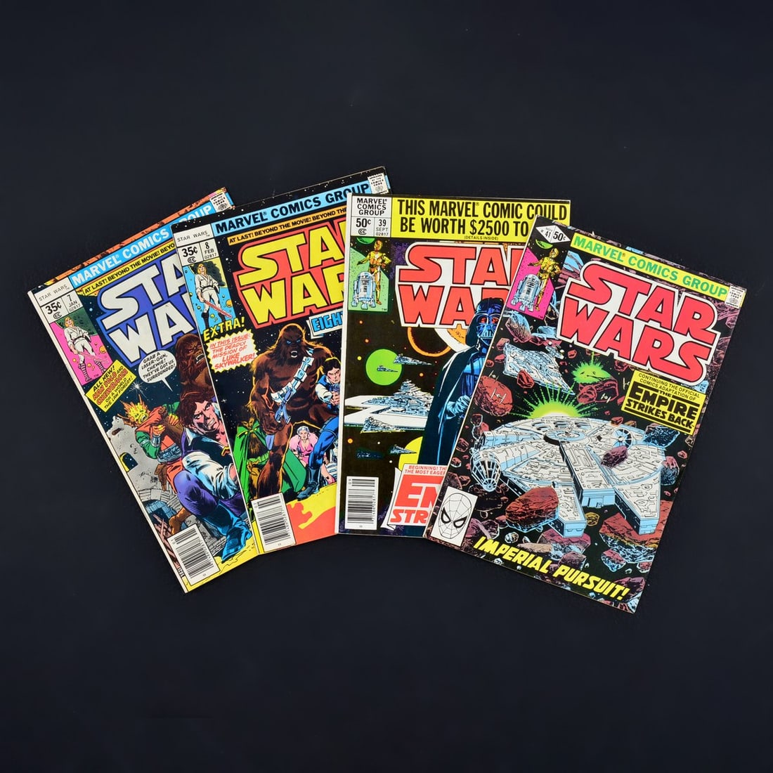 4 Marvel Comics, STAR WARS #7, #8, #39 & #41: Artist/Designer; Manufacturer: Howard Chaykin, John Costanza, Jo Duffy, Danny Fingeroth, Carl Gafford, Carlos Garzon, Stan Goldberg, Archie Goodwin, Gil Kane, Jim Novak, Tom Palmer, Joe Rosen, Marie S