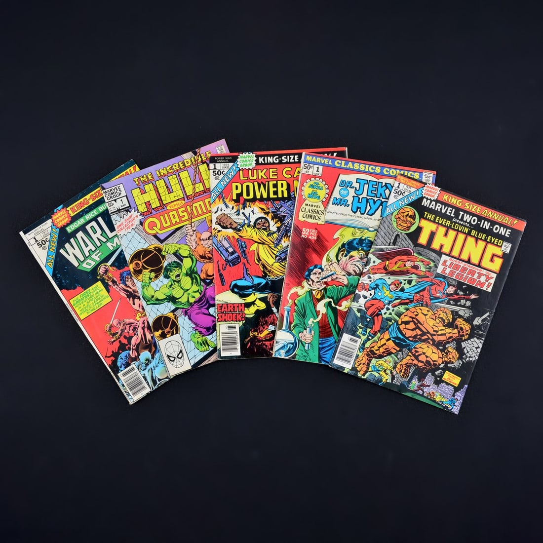 5 Marvel Comics, JOHN CARTER WARLORD OF MARS ANNUAL #1, INCREDIBLE HULK VS. QUASIMODO #1, POWER MAN: Artist/Designer; Manufacturer: Sal Buscema, Chris Claremont, Dave Cockrum, Janice Cohen, John Costanza, Dan Crespi, Lee Elias, Vincent Fago, Archie Goodwin, Gil Kane, Annette Kawecki, Jack Kirby, Stan