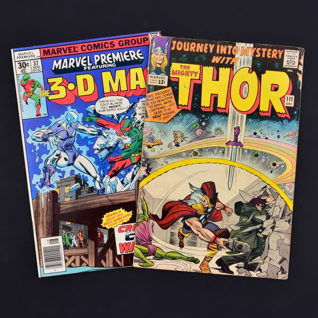 2 Marvel Comics, JOURNEY INTO MYSTERY #111 & MARVEL PREMIERE #37: Artist/Designer; Manufacturer: Jim Craig, Dan Crespi, Don Glut, Archie Goodwin, Gil Kane, Jack Kirby, Stan Lee, Joe Rosen, Artie Simek, Roy Thomas, Don Warfield; Atlas, Marvel Comics (USA) Marking(s);