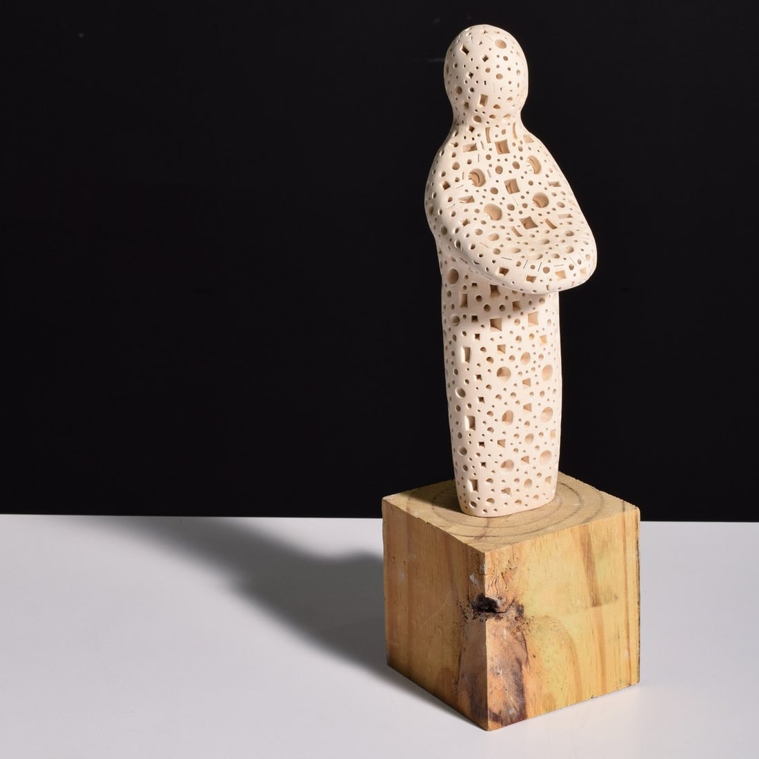 Alexander Ney Figural Sculpture: Artist/Designer; Manufacturer: Alexander Ney (Russian/American, b. 1939) Marking(s); notes: no marking(s) apparent Materials: white terracotta Dimensions (H, W, D): 12.75"oah; sculpture: 9"h, 3"w, 3.2