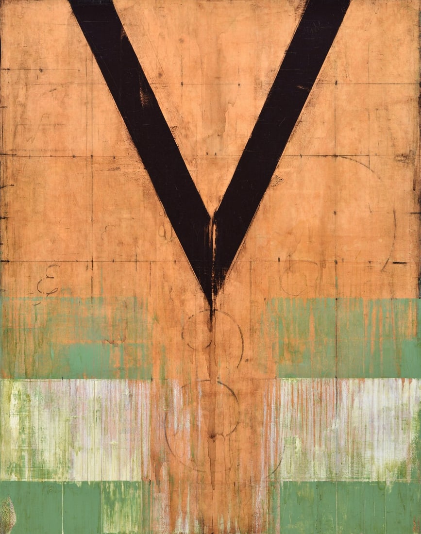 Large Robert Kelly Abstract Painting, 62"H: Artist/Designer; Manufacturer: Robert Kelly (American, b. 1956) Marking(s); notes: signed; 2000 Materials: oil and mixed media on canvas Dimensions (H, W, D): 62"h, 48"w; 64"h, 50"w frame Additional I