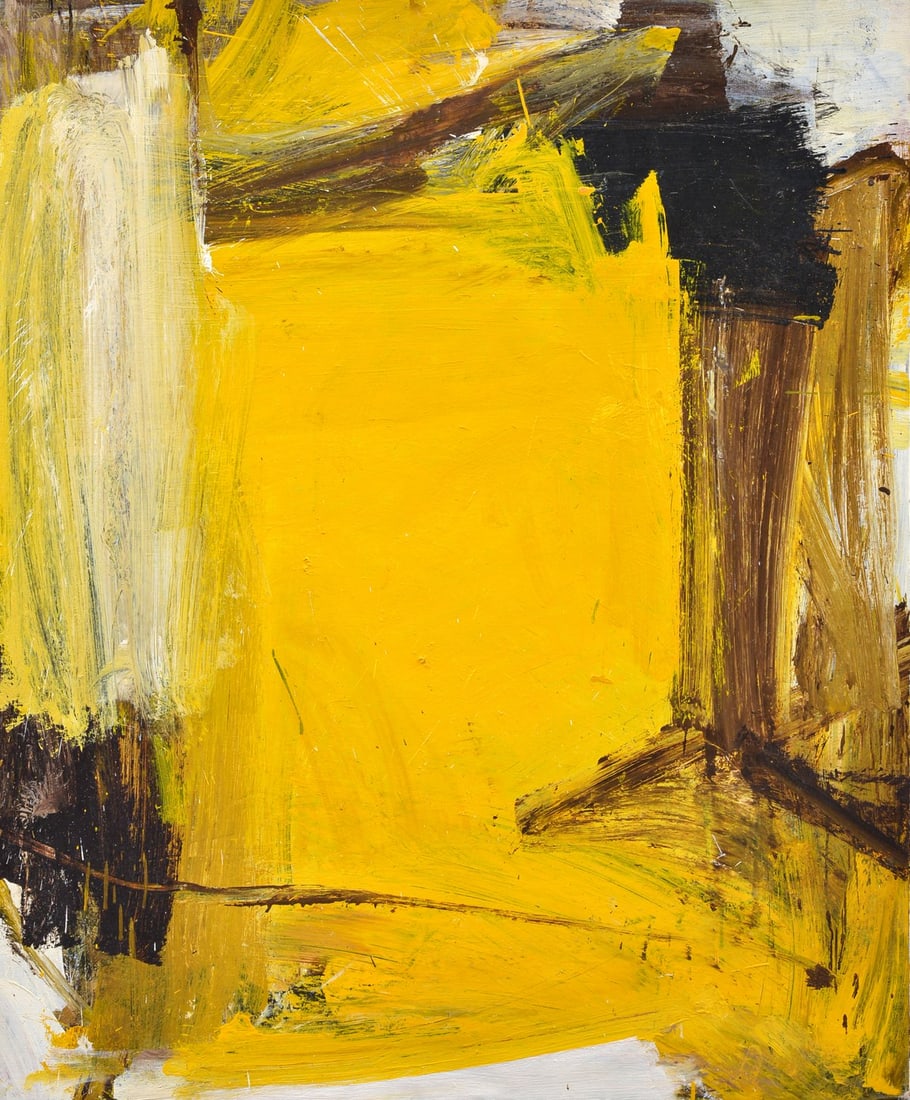 Donald Smith Abstract Painting, 44"H: Artist/Designer; Manufacturer: Donald (Don) Smith (American, 20th Century) Marking(s); notes: marking(s) Materials: oil on canvas mounted to board Dimensions (H, W, D): 40"h, 33.5"w (work is not frame