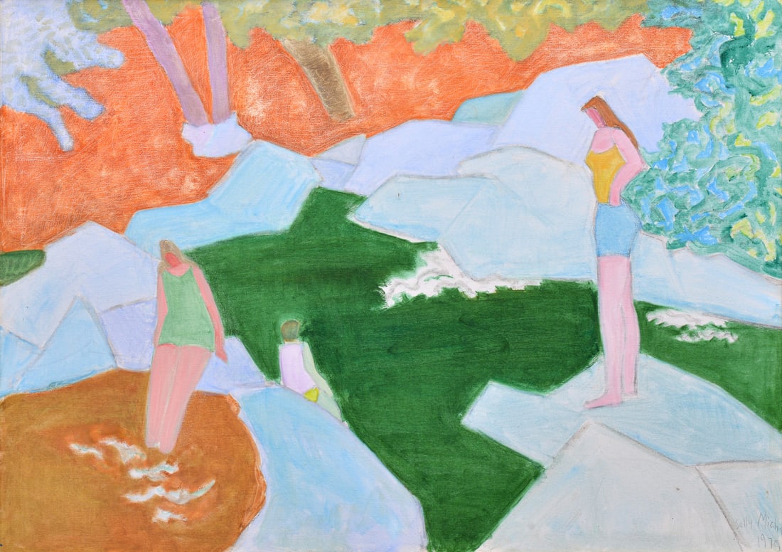 Large Sally Michel Avery Painting, 49"W: Artist/Designer; Manufacturer: Sally Michel Avery (American, 1902-2003) Marking(s); notes: signed; 1979 Materials: oil on canvas Dimensions (H, W, D): 35.25"h, 49.75"w; 43.5"h, 57.5"w frame Additional
