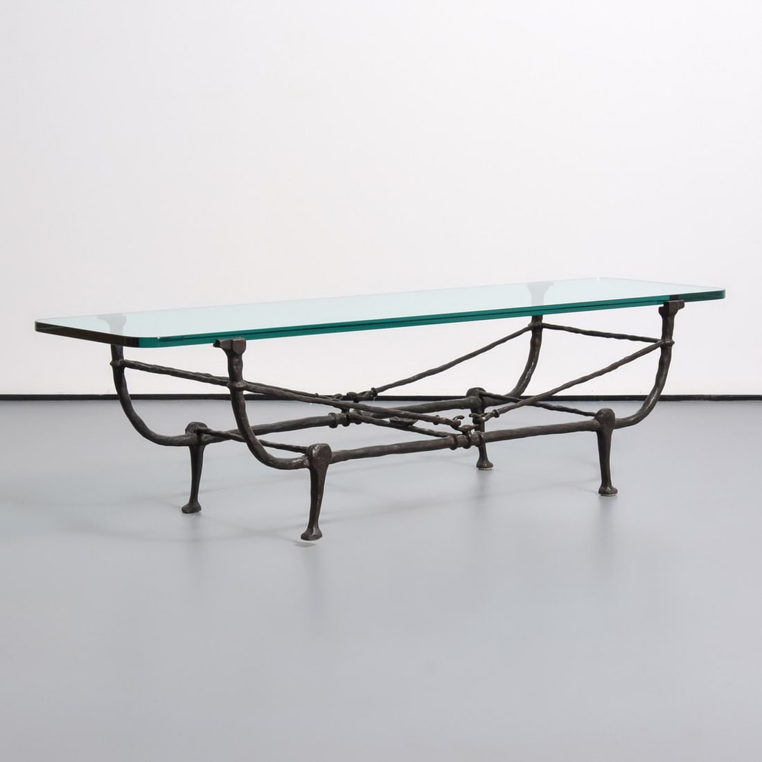 Bronze Coffee Table, Manner of Diego Giacometti: Artist/Designer; Manufacturer: Diego Giacometti, manner of Marking(s); notes: no marking(s) apparent Materials: bronze, glass Dimensions (H, W, D): 15.25"h, 58"w, 16.75"d Additional Information: Prove