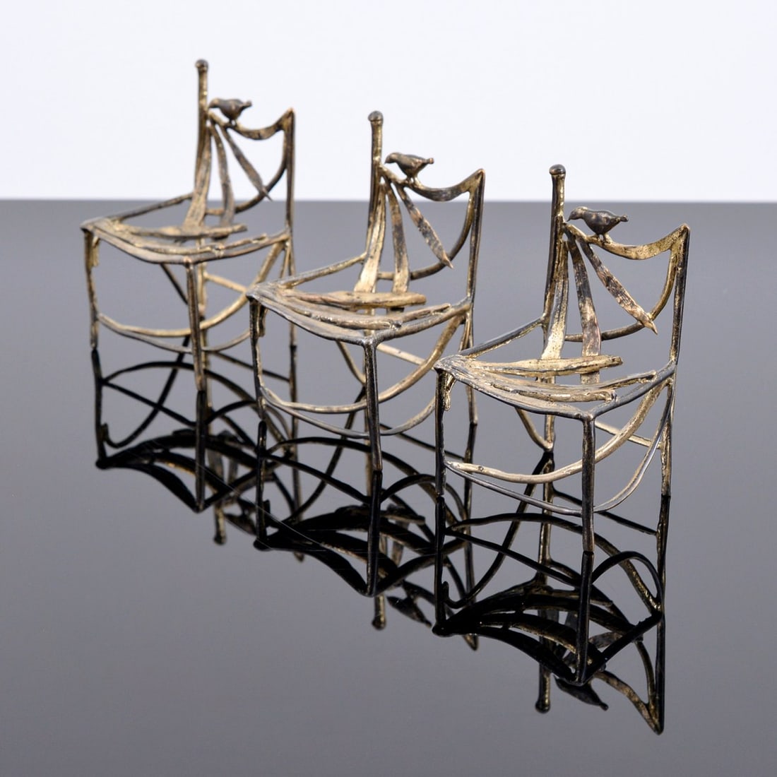 3 Claude Lalanne Bronze WILLIAMSBURG CHAIR Maquettes: Artist/Designer; Manufacturer: Claude Lalanne (French, 1925-2019) Marking(s); notes: signed Materials: bronze Dimensions (H, W, D): 3"h, 1.75"w, 1.75"d Additional Information: These are maquettes of f