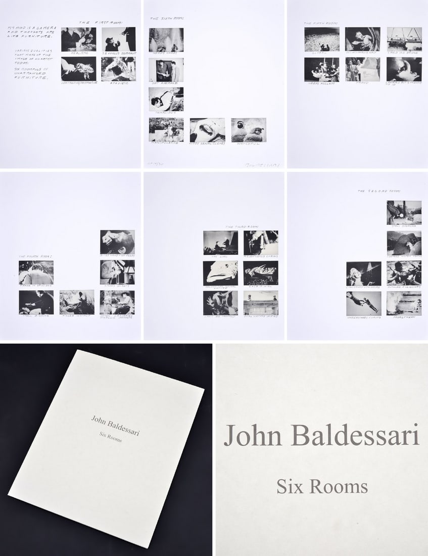 John Baldessari SIX ROOMS Suite of 6 Lithographs: Artist/Designer; Manufacturer: John Baldessari (American, 1931-2020) Marking(s); notes: signed; AP 14/20 for the edition of 150; 1993 Materials: offset lithograph with varnish & handwritten type print