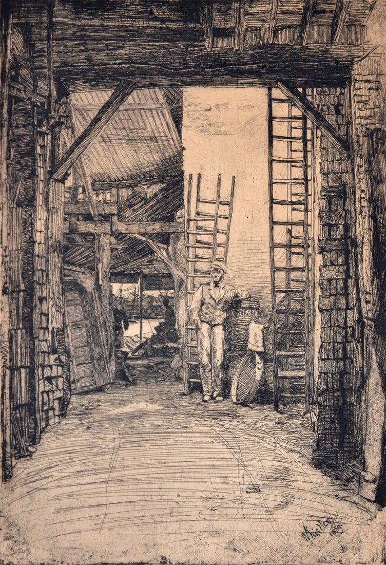 James Whistler THE LIME BURNER Etching, 2nd Impression: Artist/Designer; Manufacturer: James Whistler (American, 1834-1903) Marking(s); notes: signed and dated in plate, hand notations along bottom edge of sheet (see detail photos) Materials: etching Dimen