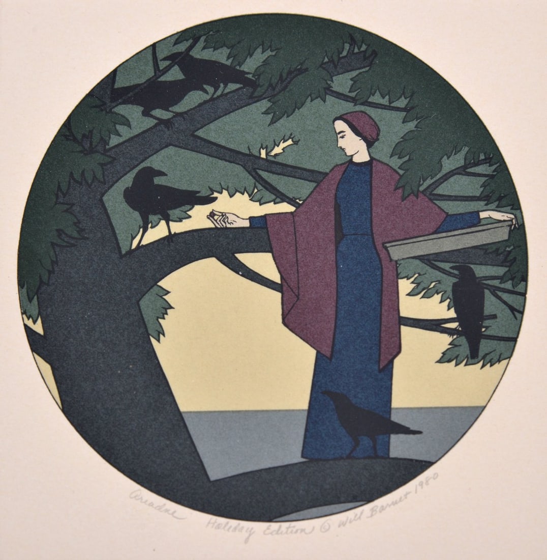 Will Barnet ARIADNE Screenprint: Artist/Designer; Manufacturer: Will Barnet (American, 1911-2012) Marking(s); notes: signed; Holiday Edition; 1980 Materials: screenprint Dimensions (H, W, D): 6"h, 6"w; 9.25"h, 9.25"w frame Additional