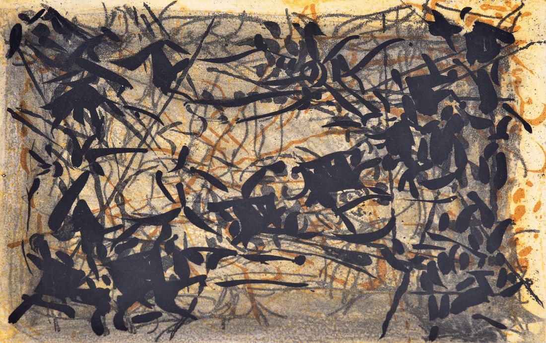 Jean-Paul Riopelle COMBAT Etching / Aquatint: Artist/Designer; Manufacturer: Jean-Paul Riopelle (Canadian, 1923-2002) Marking(s); notes: signed; ed. 11/75; 1967 Materials: etching with aquatint Dimensions (H, W, D): 9.5"h, 13"w; 17"h, 20.5"w fram