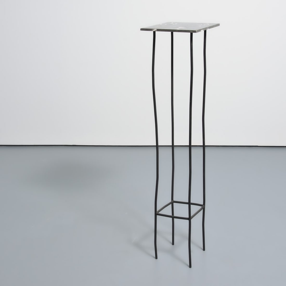 Howard Meister Pedestal / Stand: Artist/Designer; Manufacturer: Howard Meister (American, b. 1953) Marking(s); notes: signed; 1985 Materials: aluminum, wrought iron Dimensions (H, W, D): 51.25"h, 12"w, 12"d Additional Information: Ta