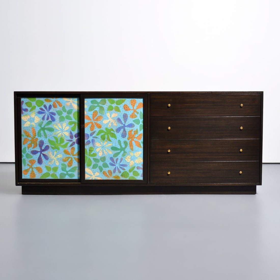Harvey Probber Cabinet / Dresser: Artist/Designer; Manufacturer: Harvey Probber (American, 1922-2003); Harvey Probber, Inc. (USA) Marking(s); notes: signed, metal plaque Materials: wood, enameled copper, brass Dimensions (H, W, D): 32