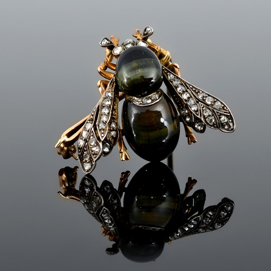 18K Gold, Silver & Diamond Victorian Bumblebee Brooch (1 of 8)