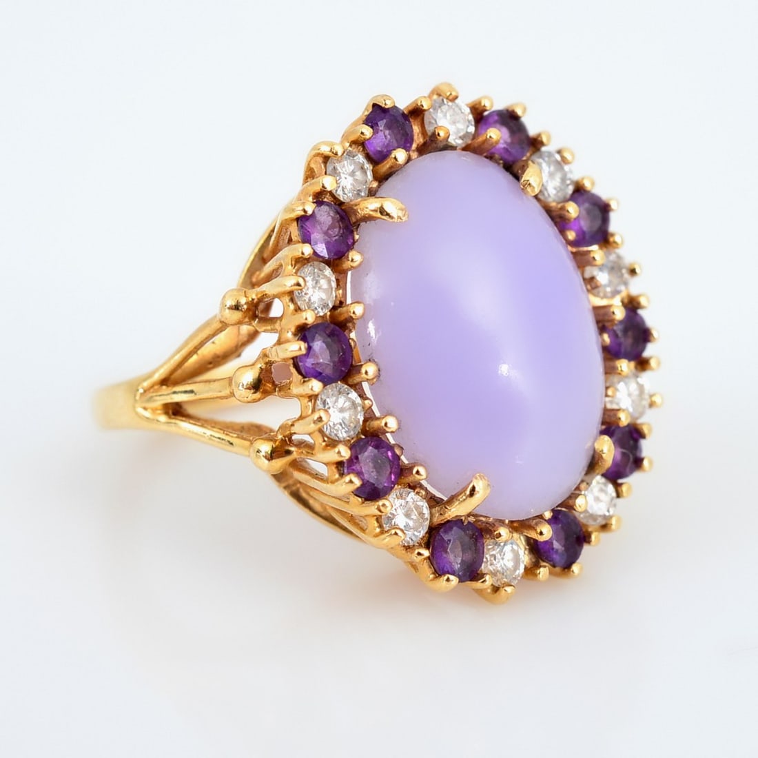 14K Gold, Diamond, Amethyst & Lavender Jade Estate Ring (1 of 8)
