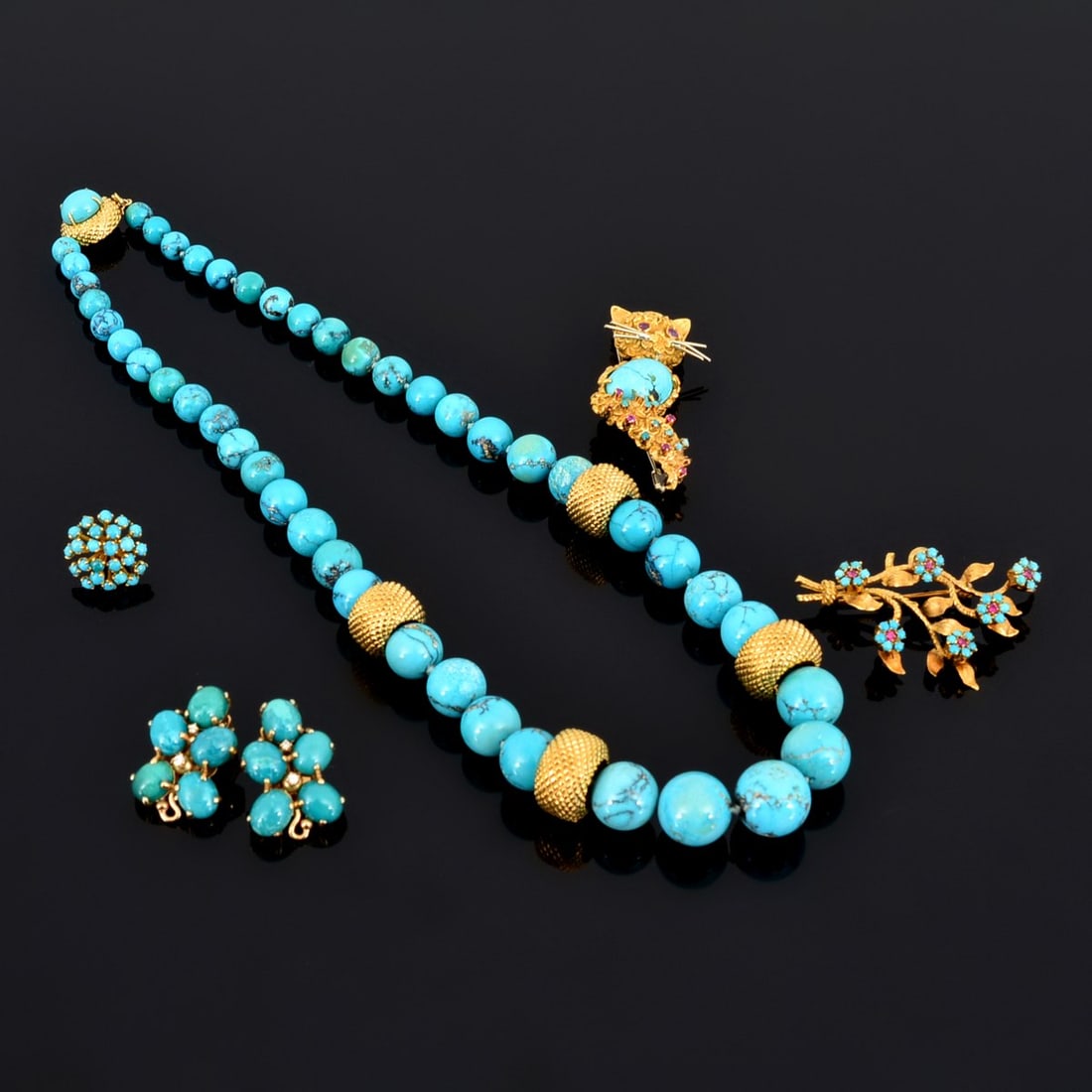 18K & 14K Gold, Turquoise, Ruby & Chrysoprase Estate Jewelry (1 of 13)