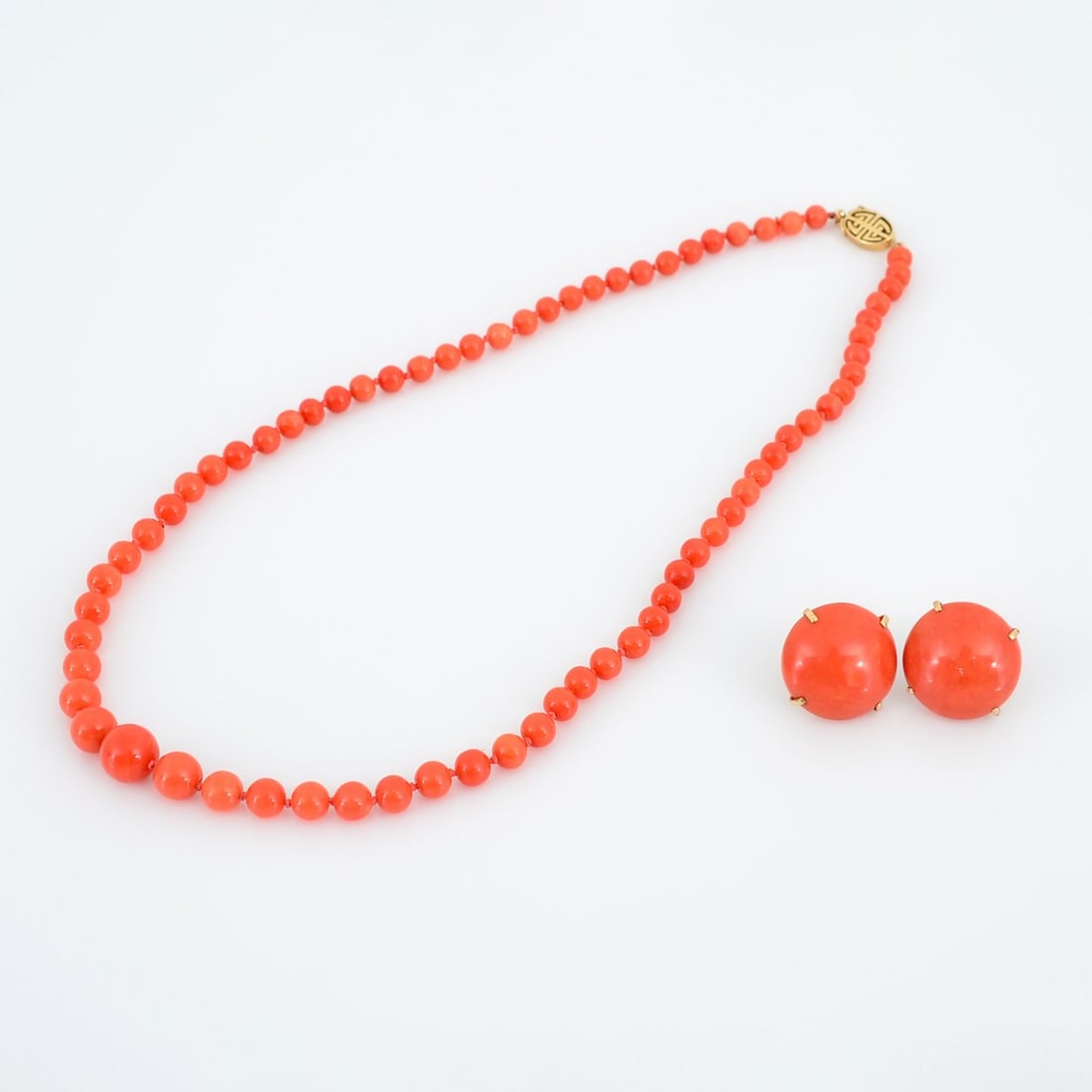 Gump's 14K Gold & Coral Necklace & Earrings Set (1 of 9)