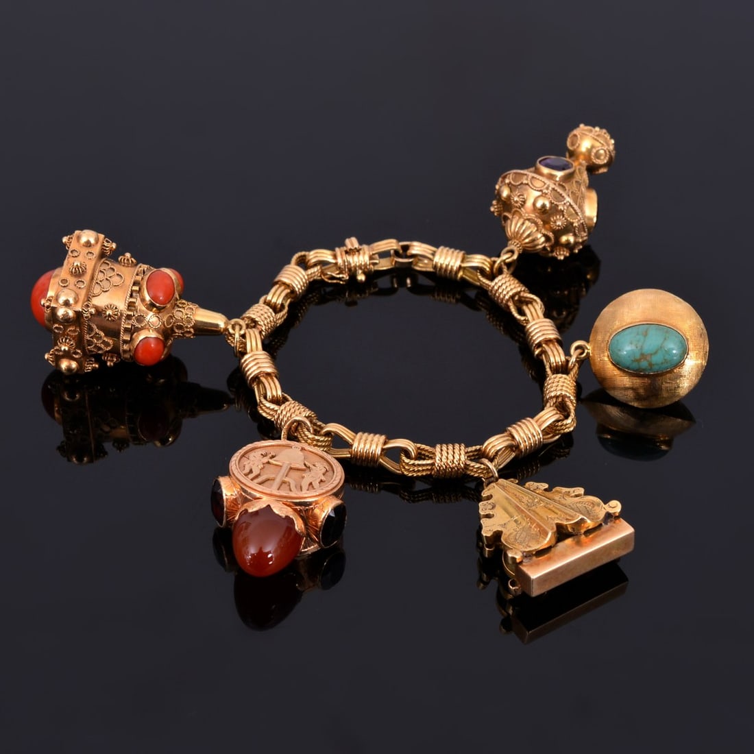 18K Gold & Multi-Stone 5 Charm Estate Bracelet (1 of 10)