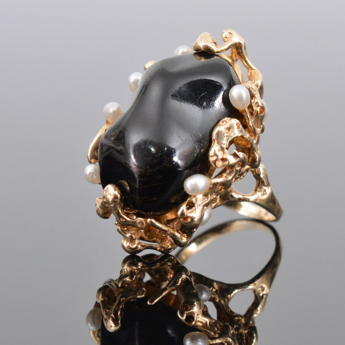 14K Gold, Black Coral & Pearl Estate Ring (1 of 8)