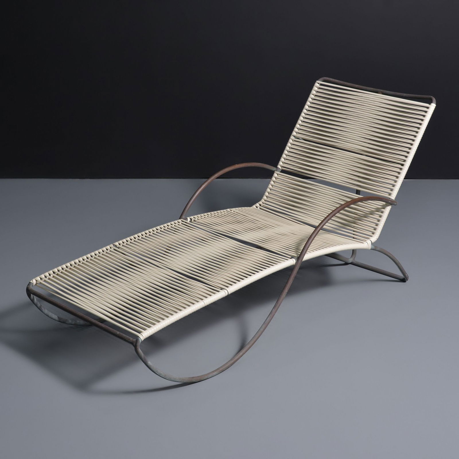 Walter Lamb Chaise Lounge Chair: Artist/Designer; Manufacturer: Walter Lamb (American, 1900-1989); Brown Jordan (USA)Marking(s); notes: no marking(s) apparentMaterials: bronze, vinyl (straps)