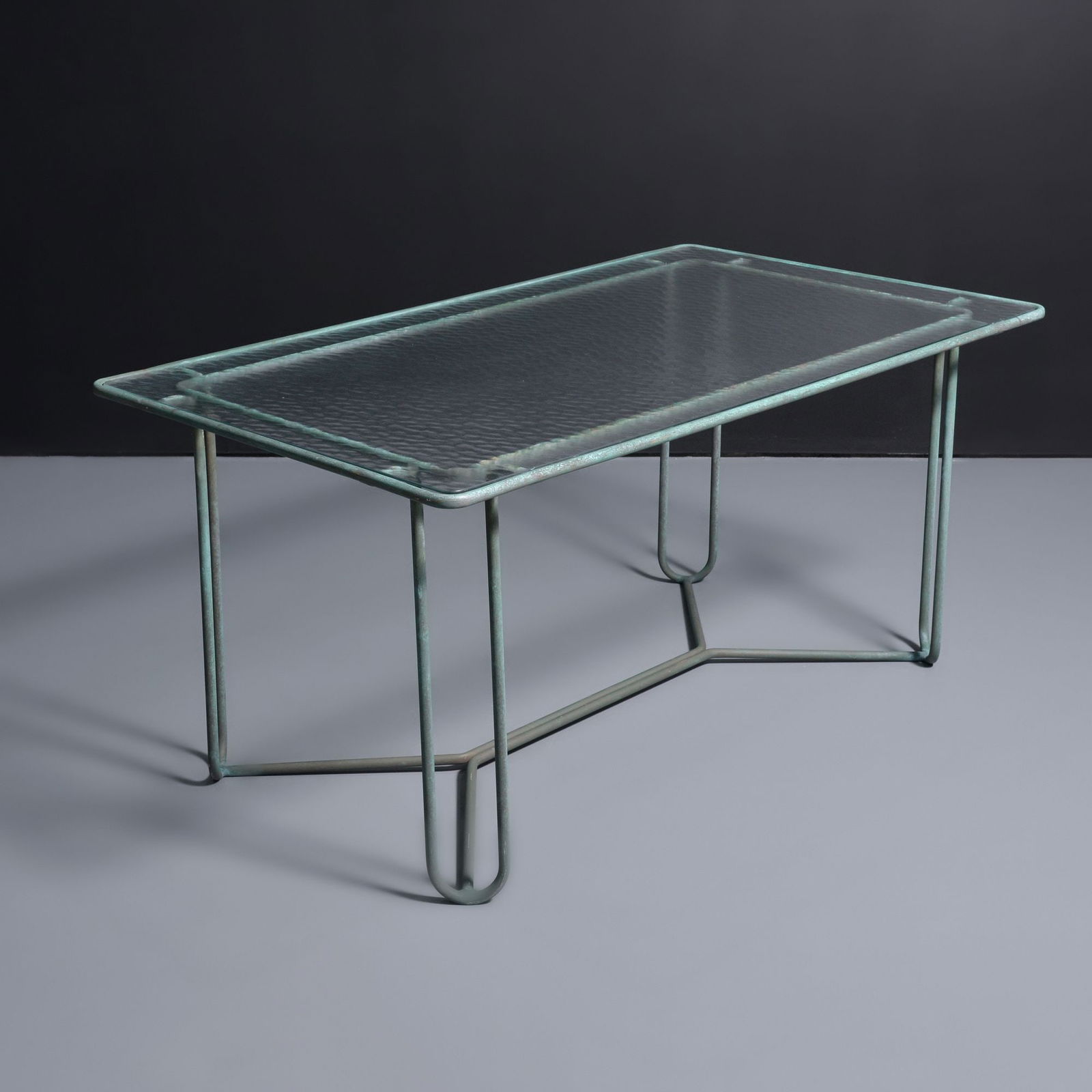 Walter Lamb Dining Table: Artist/Designer; Manufacturer: Walter Lamb (American, 1900-1989); Brown Jordan (USA)Marking(s); notes: no marking(s) apparentMaterials: bronze, glassDimens