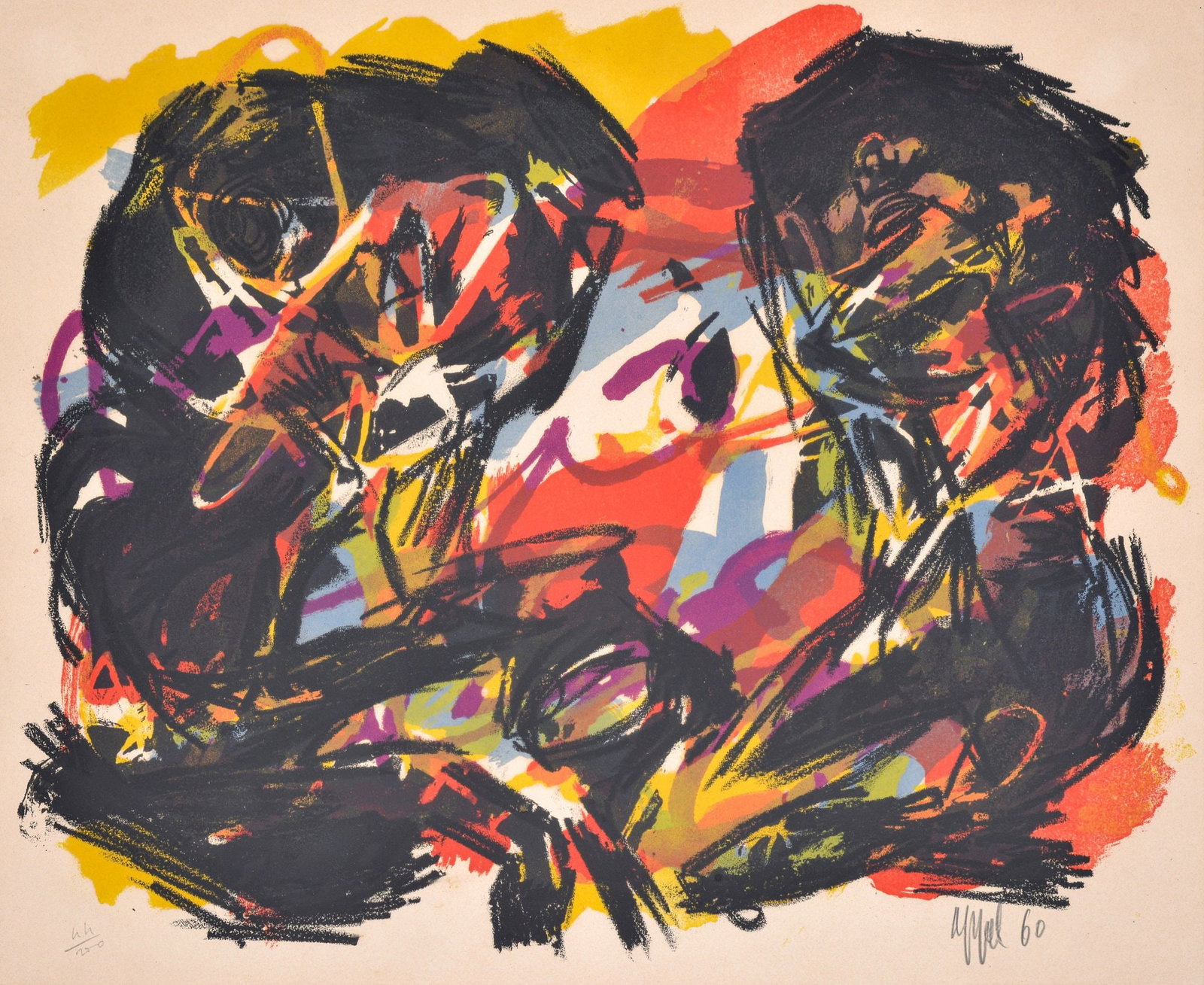 Karel Appel Abstract Lithograph: Artist/Designer; Manufacturer: Karel Appel (Dutch, 1921-2006) Marking(s); notes: signed; ed. 99/250; 1960Materials: lithographDimensions (H, W, D):