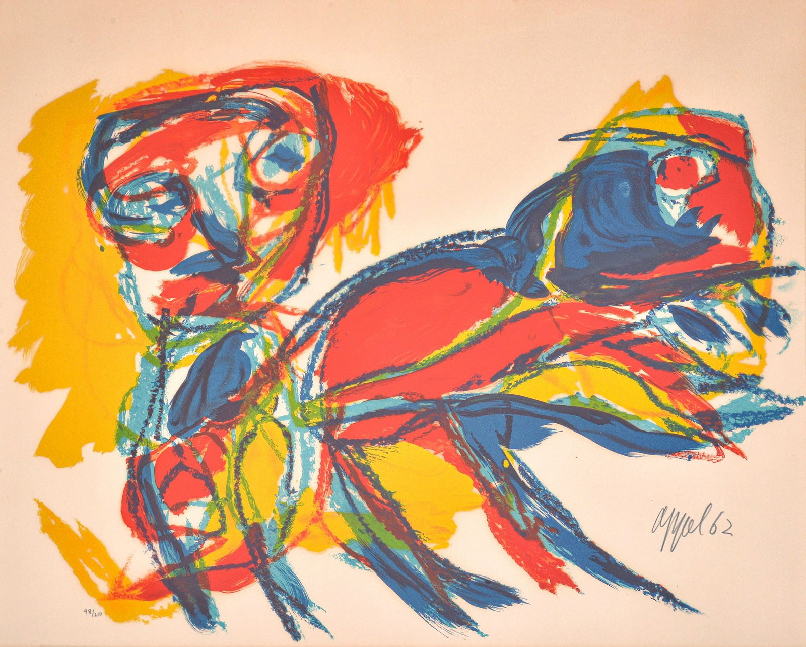 Karel Appel FIGURE ET ANIMAL Lithograph: Artist/Designer; Manufacturer: Karel Appel (Dutch, 1921-2006)Marking(s); notes: signed; ed. 48/210; 1962Materials: lithographDimensions (H, W, D): 18"h