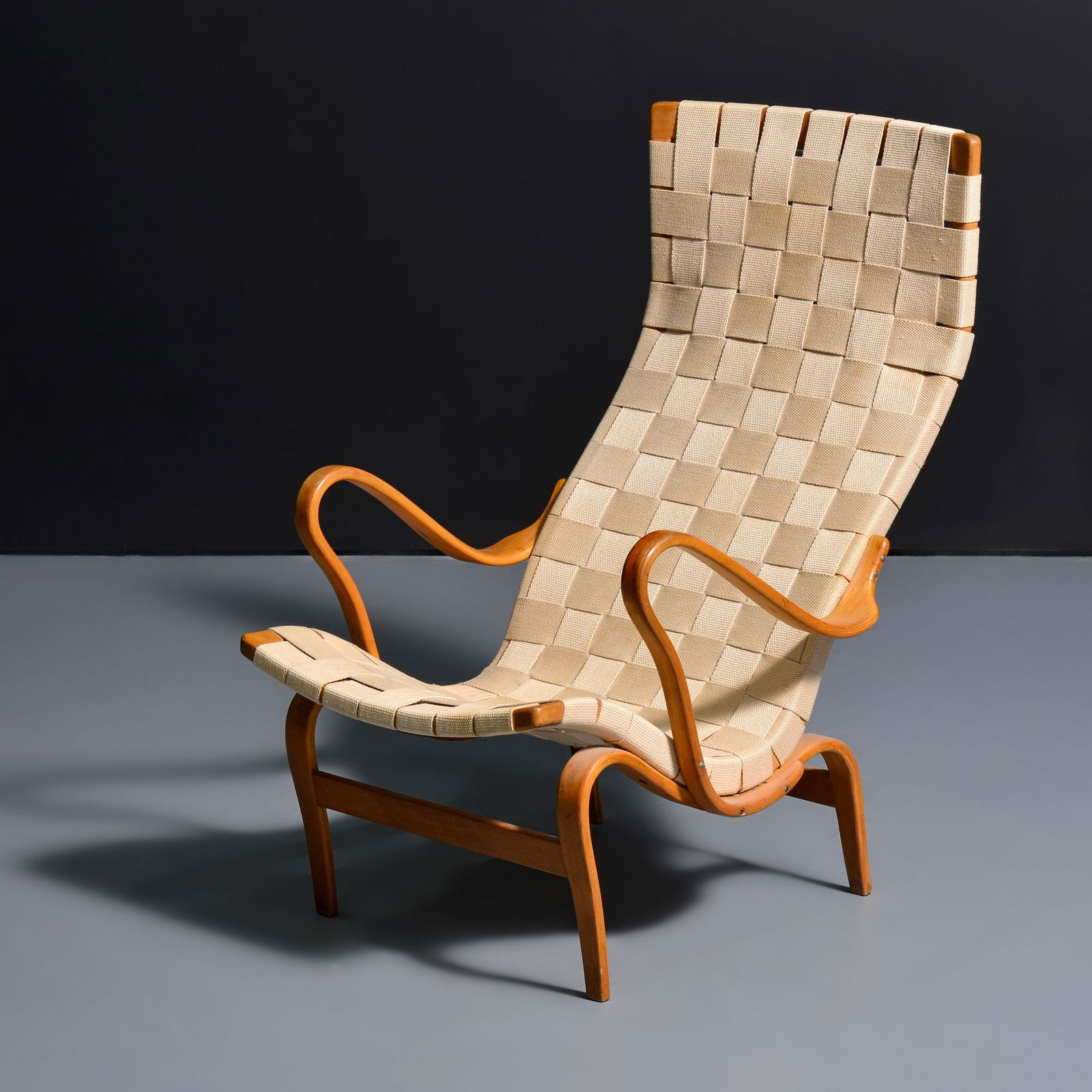 Bruno Mathsson PERNILLA Lounge Chair: Artist/Designer; Manufacturer: Bruno Mathsson (Swedish, 1907-1988); Karl Mathsson (Sweden)Marking(s); notes: signed, marking(s)Materials: beech, webbingDimensions (H