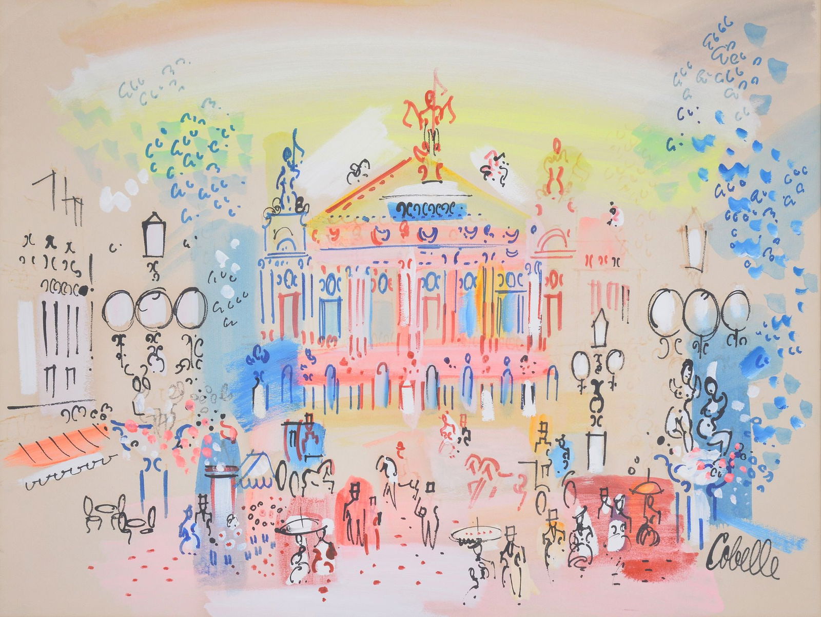 Charles Cobelle Watercolor Painting, Paris Street Scene: Artist/Designer; Manufacturer: Charles Cobelle (French, 1902-1994)Marking(s); notes: signedMaterials: watercolor on paperDimensions (H, W, D): 22.75"h, 30.7