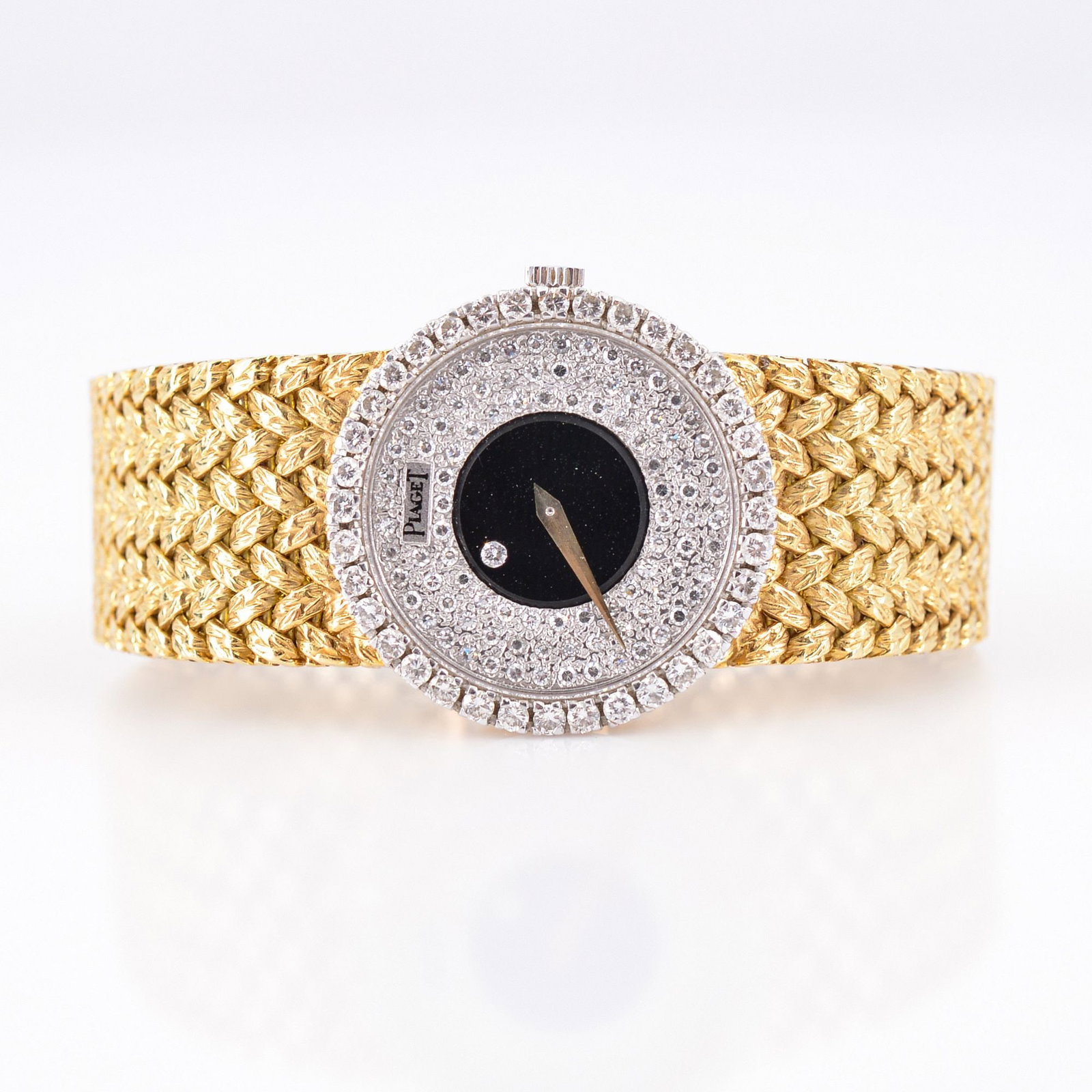 Piaget 18K Gold, Diamond & Onyx Estate Wristwatch: Artist/Designer: Manufacturer: Piaget (Switzerland)Marking(s): notes: Piaget imprintsMaterials: 18K gold, diamond, onyx, metal, otherDimensions (H, W, D): watch: