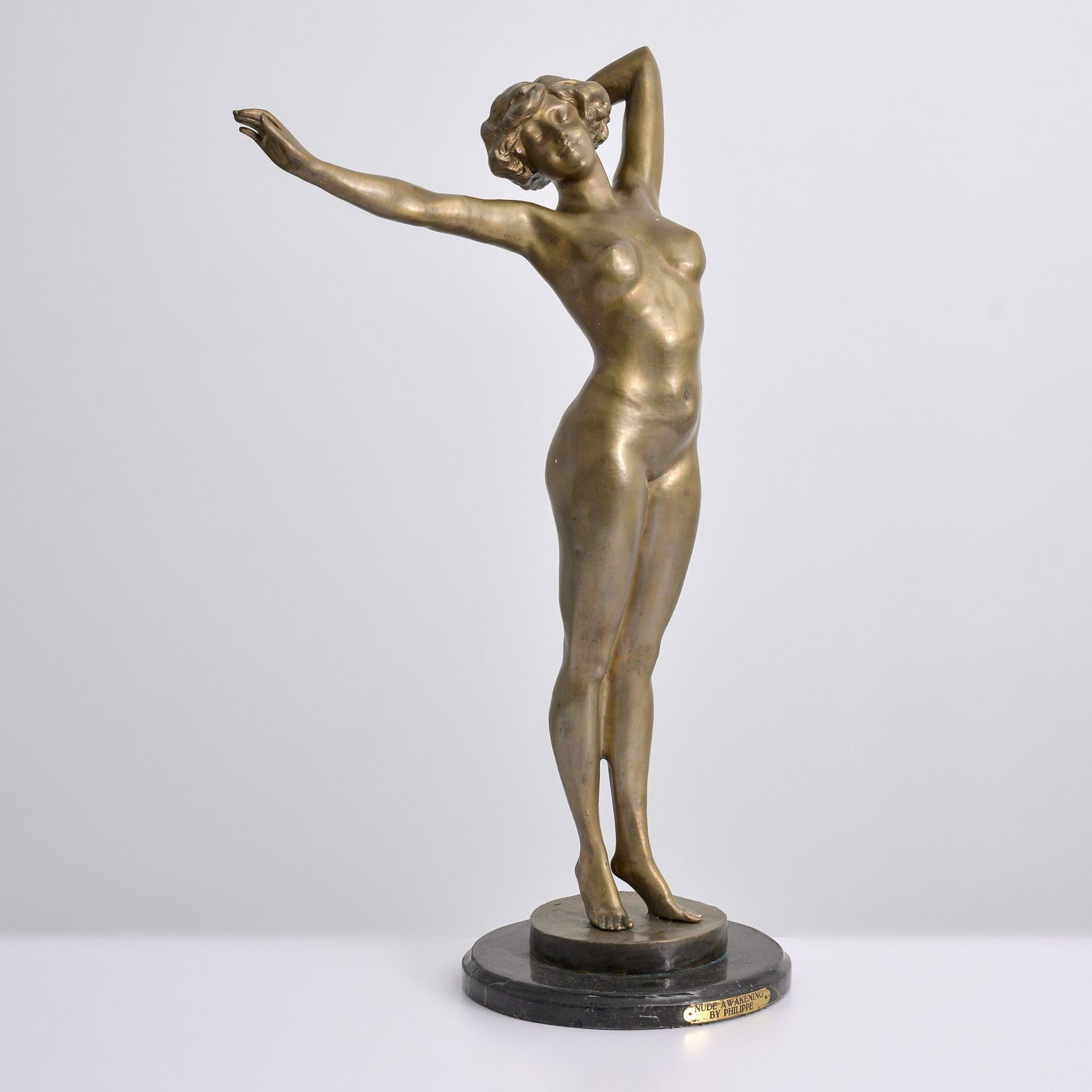 Paul Philippe LE REVEIL Bronze Sculpture, Female Nude: Artist/Designer; Manufacturer: Paul Philippe (French, 1870-1930)Marking(s); notes: signedMaterials: bronzeDimensions (H, W, D): 29.25"oah, 15"w, 1