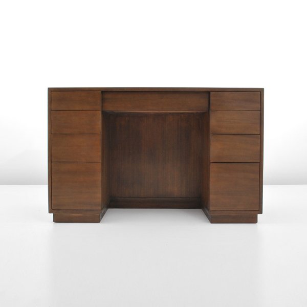 Edward Wormley Desk: Designer & Manufacturer: Edward Wormley; Drexel Markings: marked Country of Origin & Materials: USA; wood Additional Information & Circa: Desk designed by Edward Wormley for Drexel. Nine drawers and a